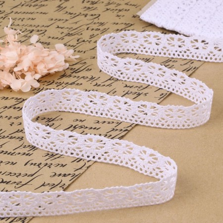 Knitted lace, 25 mm × 10 ± 1 m, white color