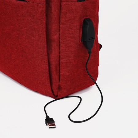 Male backpack on a zipper, 4 outer pockets, with USB, burgundy color-6