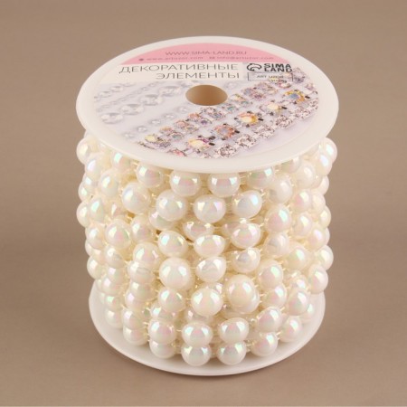 Pearls on threads, with holography, flat, 10 mm, 9 ± 1 m, white color-2