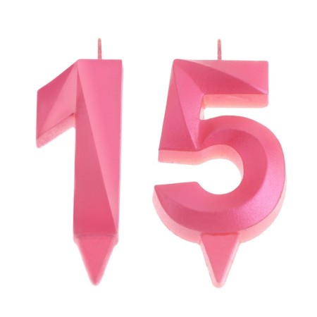 Candle in the cake jubilee "line" (set 2 in 1), number 15 /51, pink metallic, 6.5 cm-2