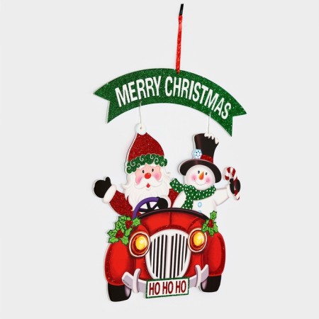 Decorative decoration (suspension) "Santa Claus and a snowman on a car" 40x34 cm-2