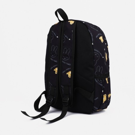 Youth backpack made of textiles, external pocket, black color-1
