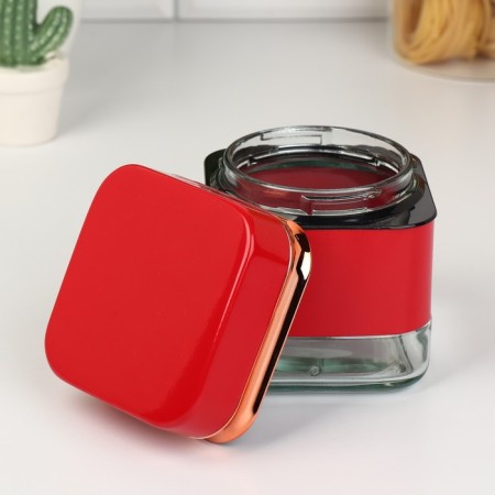 A set of glass cans for bulk products "Classic", 500 ml, 9.5 × 11.8 cm, 3 pcs, red red color-1