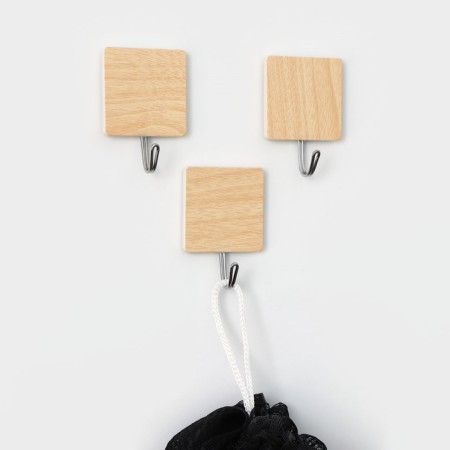 Hooks self -adhesive fraction "wooden squares", 3 pcs, color light wood-2