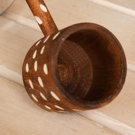 Banch for a bathhouse from linden 0.3l, 44 cm, with a handle, painted carved, "benpan"-3