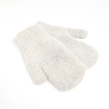 Women's mittens minaku is plain with rhinestones, 23 cm, color-gray-gray