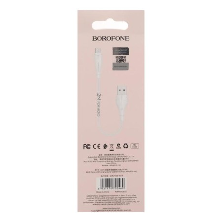 Cable Borofone BX18, microUSB - USB, 2 A, 2 m, PVC braid, white-5