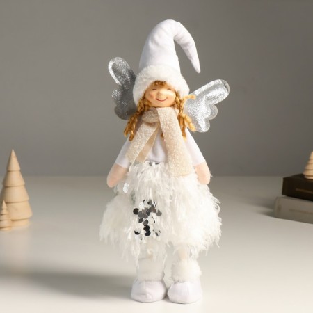 Interior doll "Angel in white with sequins, silver wings" 40 cm