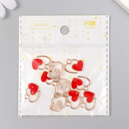Decor for creativity metal, enamel "two hearts" red with gold 1.5x1.7 cm-4