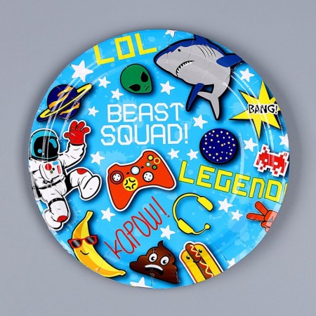 Paper plate "Birthday", in the set 6 pcs., Blue color