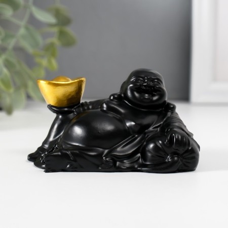 NECKE Polystone "Hothee with a gold merging, lies on a bag" Black 5x8.5x5 cm
