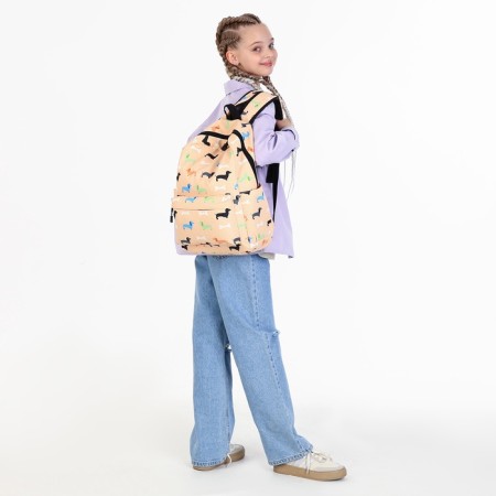 School backpack from lightning textiles, external pocket, pencil case, beige color-9