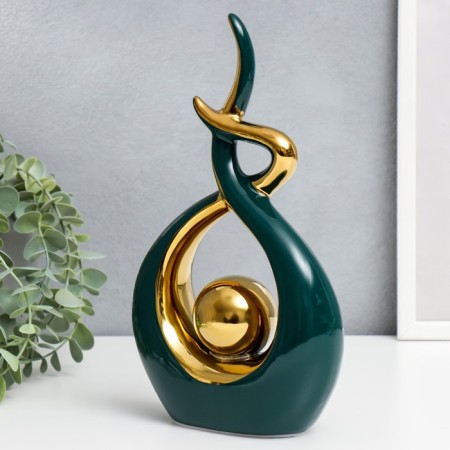 Souvenir Ceramics "Abstraction. Touch. Ball" dark green with gold 27x6x17 cm-3