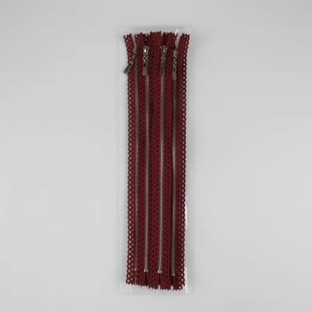 Metal zipper, No. 3, non -proceeding, automatic lock, 30 cm, burgundy/nickel color-3