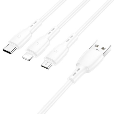Cable Borofone BX71, 3 V 1, Microusb/Lightning/Type -C - USB, 2 A, PVC braid, 1 m, white-1