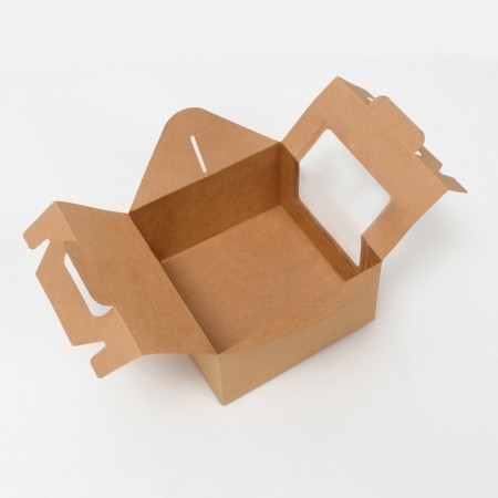 Folding box, with a window and a handle, craft, 16 x 16 x 9 cm-2