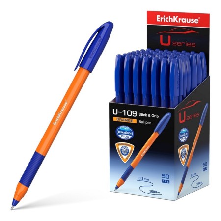 Ballpoint handle Erichkrause U-109 Orange Stick & Grip, needle node 1.0 mm, blue, ultra-soft letter-8