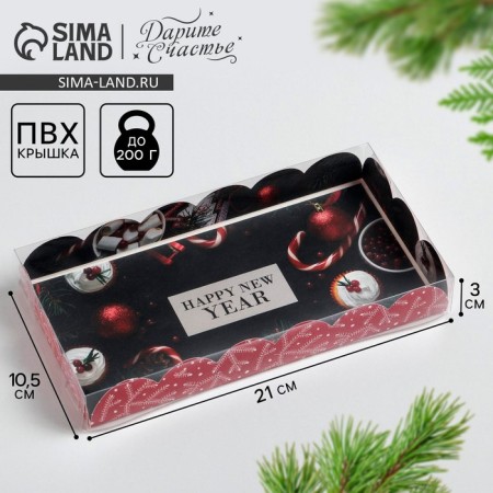 Box for confectionery products with PVC Lid "Holiday", 10.5 x 21 x 3 cm, New Year