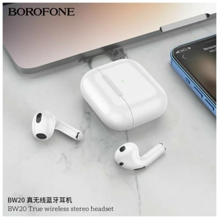 Wireless headphones Borofone BW20, inserts, TWS, microphone, BT 5.1, 30/250 mAh white-1