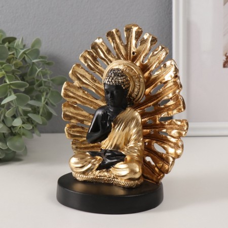 Souvenir Polystone "Buddha. Palm sheet" gold and black 14.5x9x17.5 cm-3