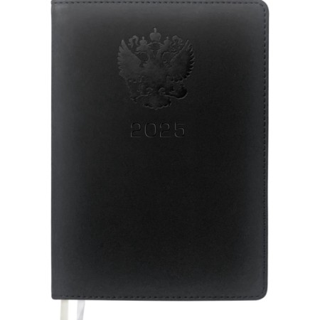 The weekly dated 2025, A4, 64 sheets, Devente.emblem, a solid cover of artificial leather with foam, lies, cream block 70 g/m2, black