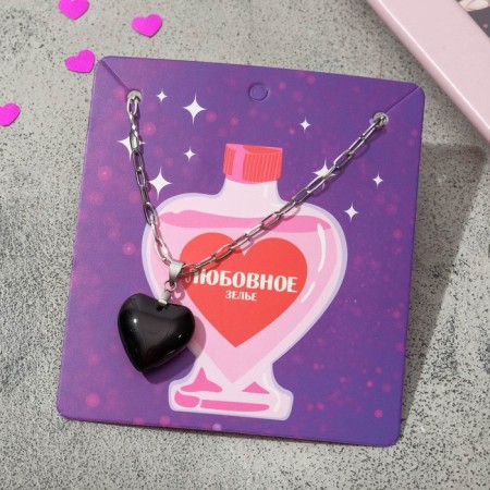 Pendant "Heart" marmalade, black color in silver, 40 cm-1