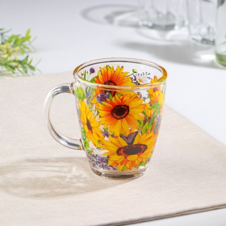 Sunflower mug, glass, 350 ml