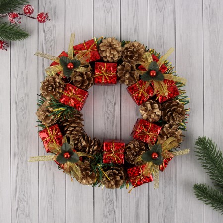New Year's Wreath D-22 cm "cones and red gifts"