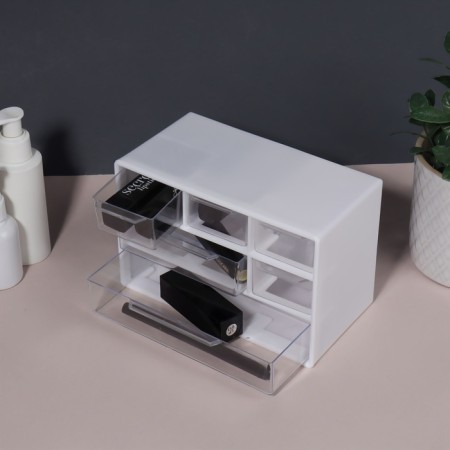 Organizer for storage, three -level, 6 sections, 18.2 × 11.9 × 9.8 cm, white/transparent color-3