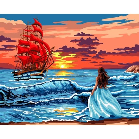 Picture on numbers on a canvas with a subframe "Scarlet Sails at sunset", 40 x 50 cm-3