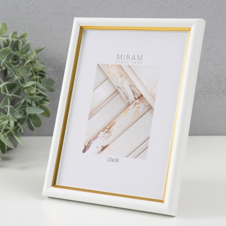 Photo frame Plastic "Mira" 13x18 cm, 636461-5, white with gold (plastic screen)-1