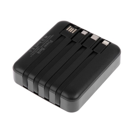 External battery 484, 10000 mAh, Type-C/Lightning/MicroUSB cables, lantern, black-3
