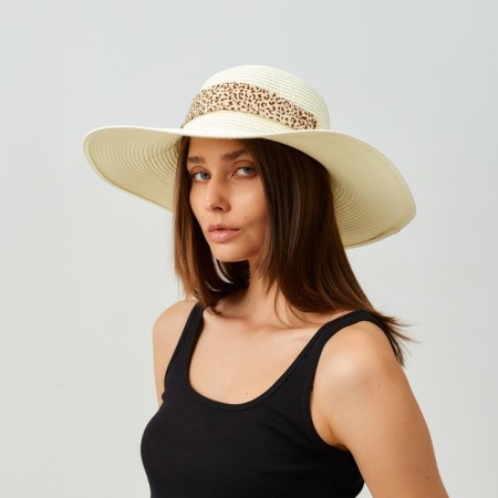 Women's hat Minaku "Leopard" Color Milk, size 56-58-1