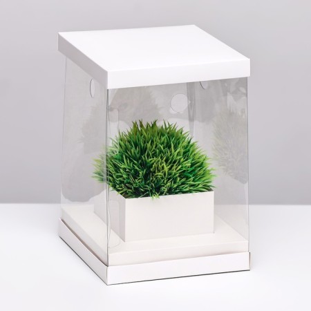 Box for flowers with a vase and PVC windows, folding, 16 x 23 x 16 cm, white