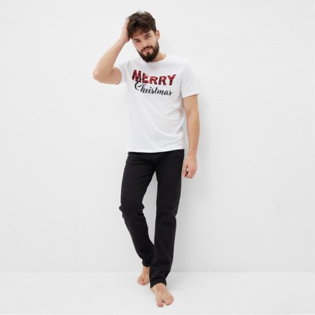 Male T -shirt KAFTAN "Merry Christmas" R.54, White-1