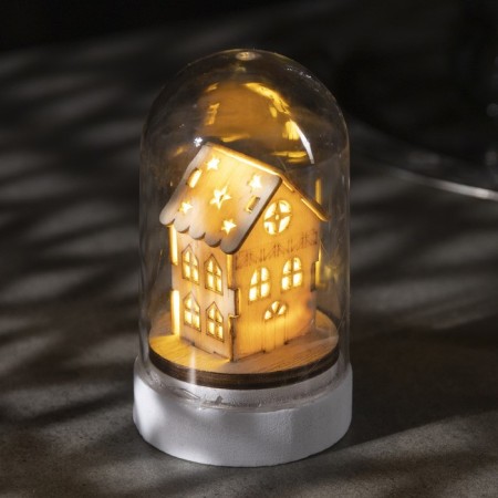 LED figure under the dome "House" 6 × 9.5 × 6 cm, wood, batteries LR1130X3, glow warm white