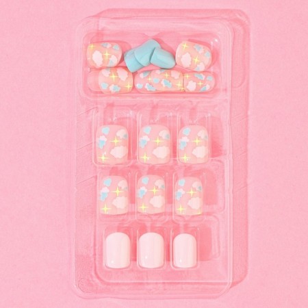 Pink clouds, 24 pcs, adhesive plates, square shape, glossy pink/beige/blue.-3