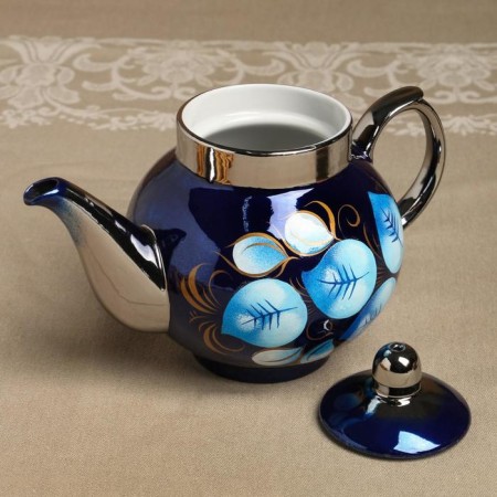 The set "Zhostovo on the blue", a glass, 3 objects, a samovar 3 l, a teapot 0.7 l, tray-17
