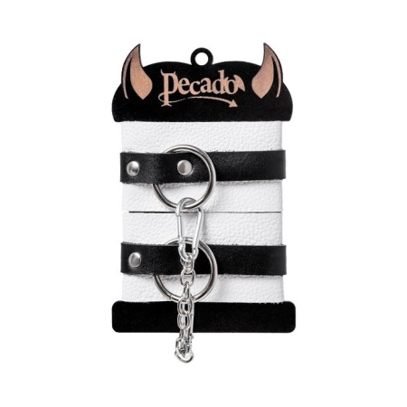 The shackles of Pecado BDSM, soft, with one strap, with grirts, genuine leather, white-black-6