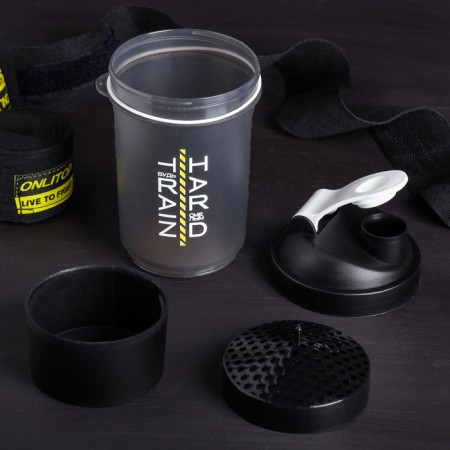 Sports shaker “be brave”, black, with a bowl for protein, 500 ml-1