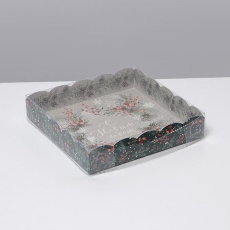 Box for confectionery products with PVC Lid "Wreath", 15 x 15 x 3 cm, New Year-2