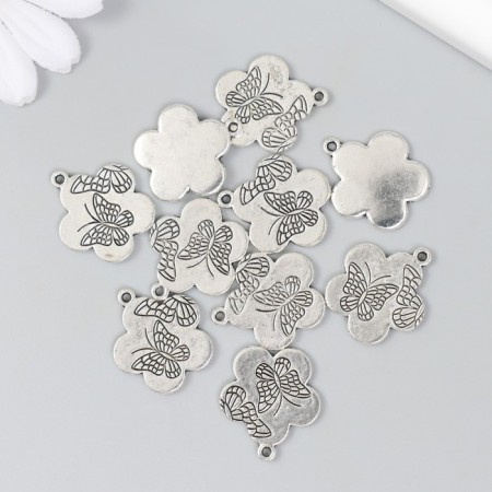 Decor for creativity Metal "Flower with butterflies" silver 2x2.3 cm-2