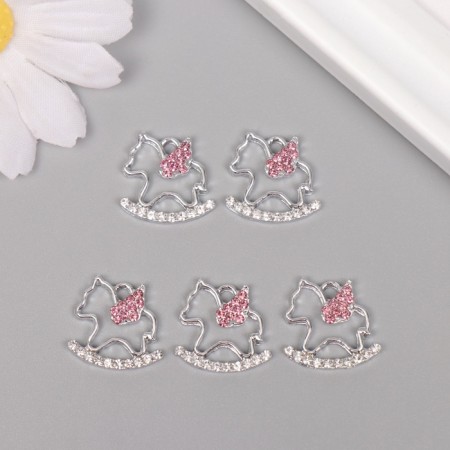 Decor for creativity metal, rhinestones "Horse with a pillow" silver, pink 1.7x1.8x0.3 cm-2
