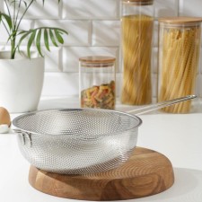 A colander made of stainless steel 