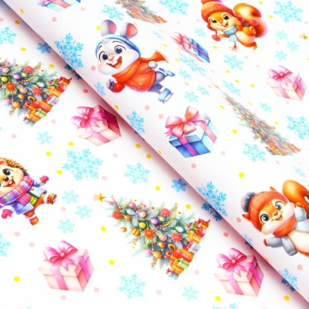 Packaging paper "Funny Hedgehog", gloss, bilateral, 80 g/m2, 70 x 100 cm-1