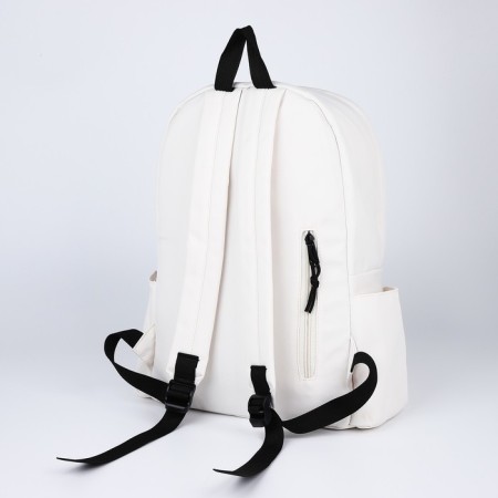 A backpack with a zipper, 4 outer pockets, white color-3