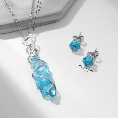 Set 2 objects: earrings, pendant pendant, blue color in silver-2
