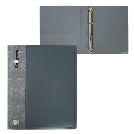 Folder on 4 rings A4, Calligrata, 40 mm, 700 μm, inner pocket, pocket for a spine, gray