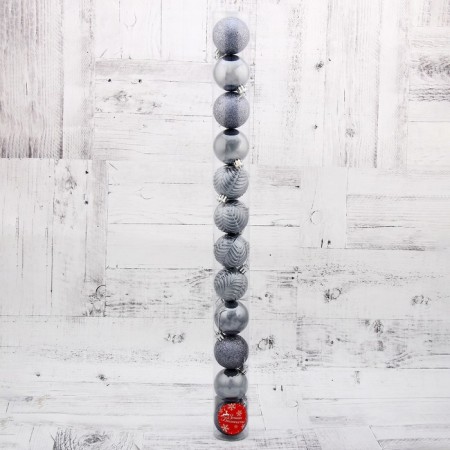 Set of balls plastic D-5 cm, 12 pcs "New Year's branches" gray-1