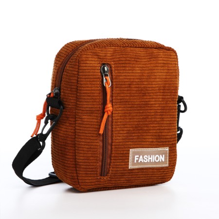 Youth bag with zipper, external pocket, brown color-1